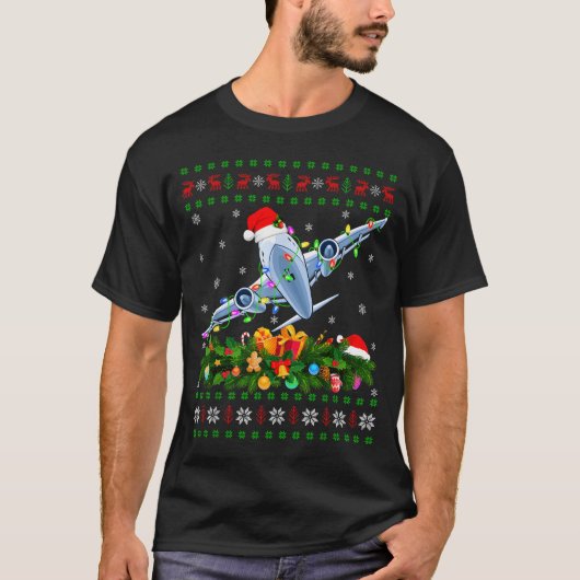 Funny Xmas Lighting Tree Santa Ugly Airplane Chris Tシャツ (正面)