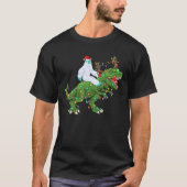 Funny Xmas Lights Santa Yeti Riding Dinosaur Trex Tシャツ (正面)