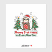 Funny Xmas Lights Stocking Santa Hat Sloth Christm シール (シート)