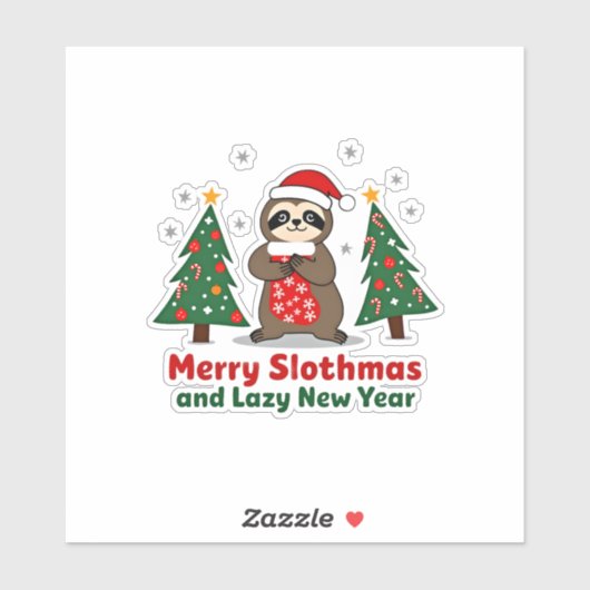 Funny Xmas Lights Stocking Santa Hat Sloth Christm シール (シート)