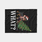 Funny Xmas Rottweiler Pushing Christmas Tree Over フリースブランケット (正面(横))