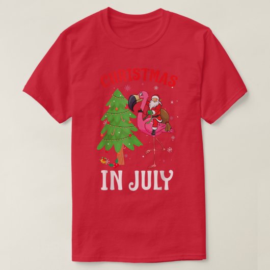 Funny Xmas Santa Flamingo Christmas In July Tシャツ (デザイン正面)