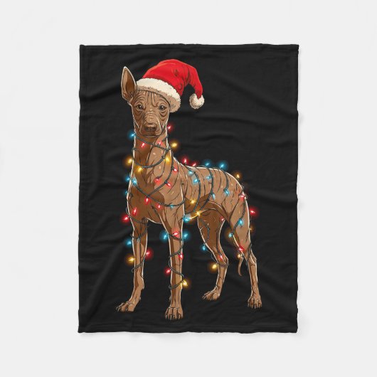 Funny Xoloitzcuintli Christmas Graphic Dog Lights  フリースブランケット (正面)