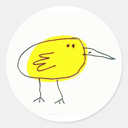 Funny Yellow Bird Doodle ラウンドシール (正面)