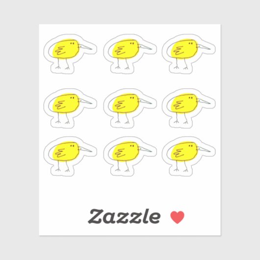 Funny Yellow Bird Doodle Custom-Cut Vinyl Stickers シール (シート)