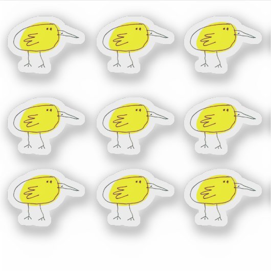 Funny Yellow Bird Doodle Custom-Cut Vinyl Stickers シール (正面)