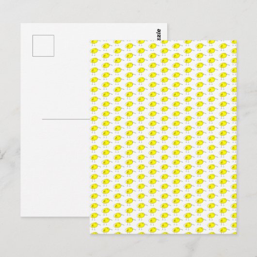 Funny Yellow Birds Doodle ポストカード (正面/裏面)