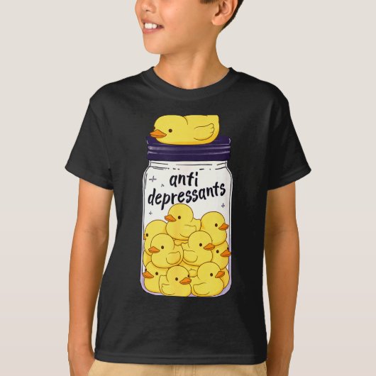 Funny Yellow Duck Anti Depressant Jar Zoo Boys Gir Tシャツ (正面)