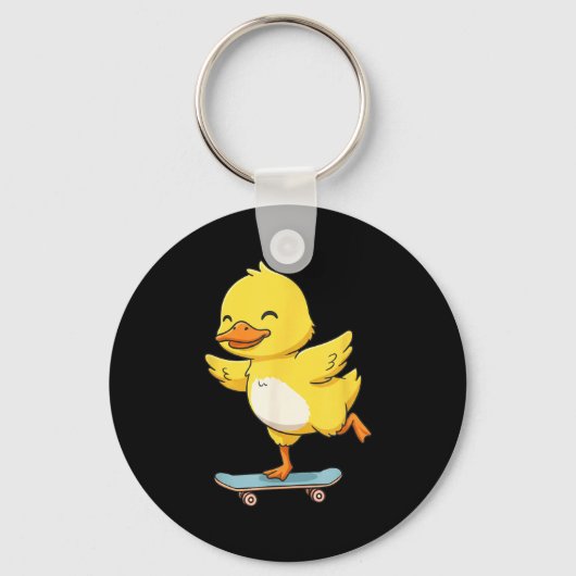 Funny Yellow Duck Skater Skateboard Ballerina Zoo キーホルダー (正面)