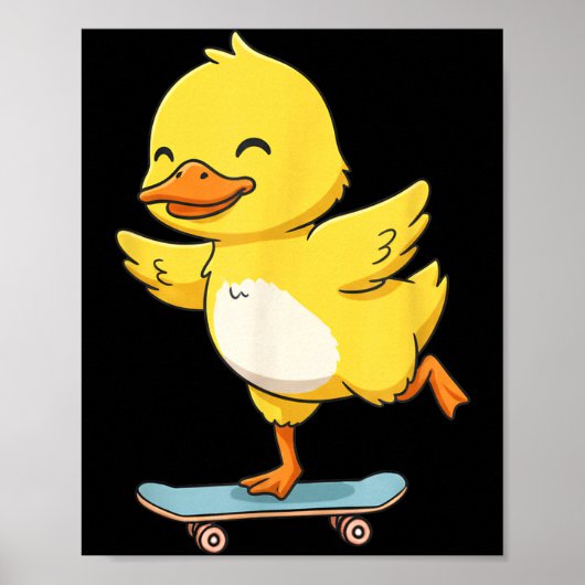 Funny Yellow Duck Skater Skateboard Ballerina Zoo  ポスター (正面)
