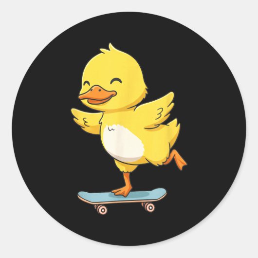 Funny Yellow Duck Skater Skateboard Ballerina Zoo ラウンドシール (正面)