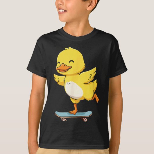 Funny Yellow Duck Skater Skateboard Ballerina Zoo  Tシャツ (正面)