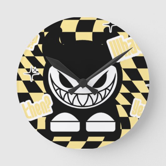 Funny Yellow Labubou-Inspired  ラウンド壁時計 (正面)