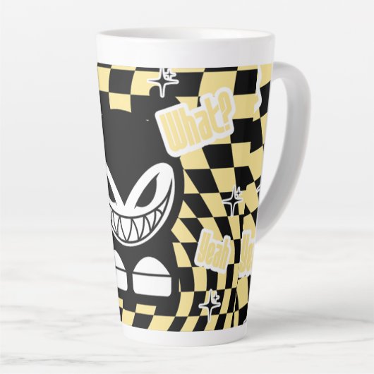 Funny Yellow Labubou-Inspired Mug | Cute Bold カフェラテマグ (右アングル)