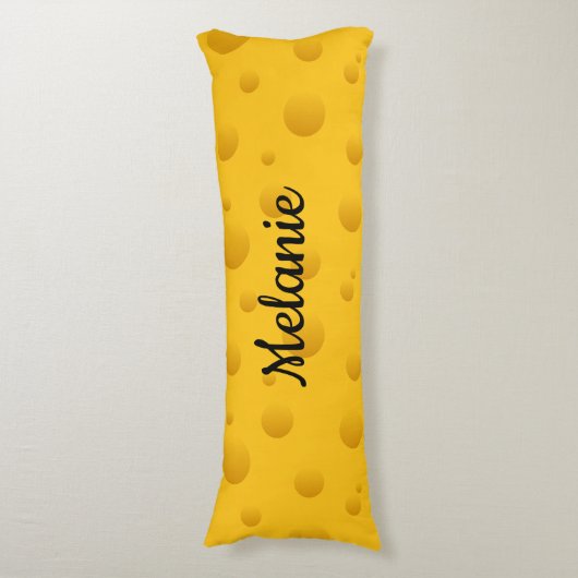 Funny yellow Swiss cheese pattern custom name ボディピロー (正面縦)