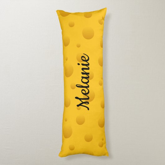 Funny yellow Swiss cheese pattern custom name ボディピロー (裏面 (縦))