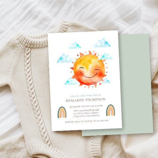 Funny Yellow Watercolor Sunshine Boho Baby Shower 招待状