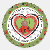 Funny Yoga Stretch Ladybug Heart Baby Shower  ラウンドシール (正面)