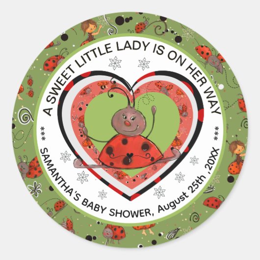 Funny Yoga Stretch Ladybug Heart Baby Shower  ラウンドシール (正面)