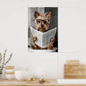 Funny Yorkie Bathroom Print, Reading Newspaper ポスター (キッチン)