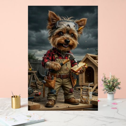 Funny Yorkie Construction Worker Poster – Playful アクリルサイン (ウェディング)