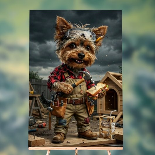 Funny Yorkie Construction Worker Poster – Playful  アクリルサイン (ニュートラル)