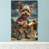 Funny Yorkie Construction Worker Poster – Playful  キャンバスプリント (インサイチュ (ウッドフロア))