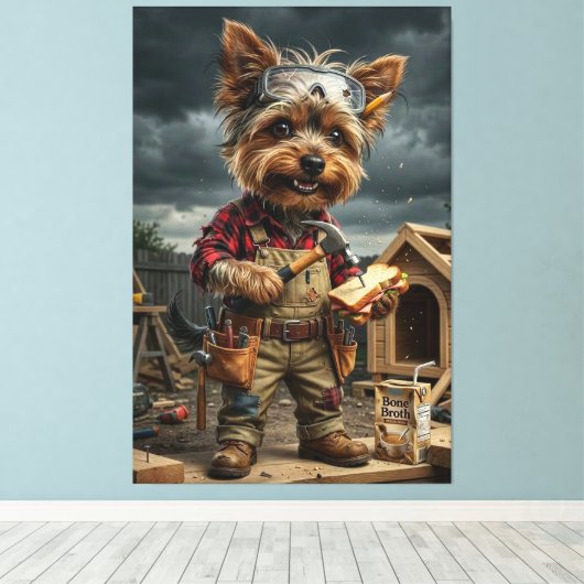 Funny Yorkie Construction Worker Poster – Playful  キャンバスプリント (インサイチュ (ウッドフロア))