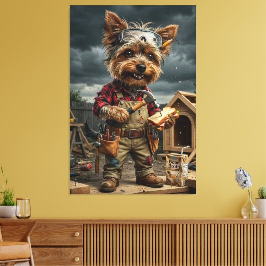 Funny Yorkie Construction Worker Poster – Playful  キャンバスプリント (インサイチュ (リビング))