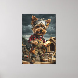 Funny Yorkie Construction Worker Poster – Playful キャンバスプリント