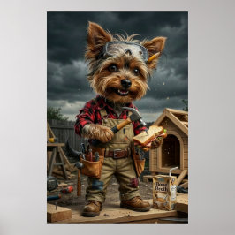 Funny Yorkie Construction Worker Poster – Playful ポスター