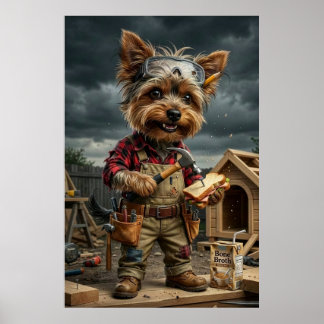 Funny Yorkie Construction Worker Poster – Playful  ポスター