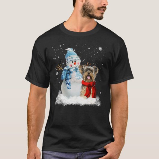 Funny Yorkie Dog Christmas Snowman Christmas Pajam Tシャツ (正面)