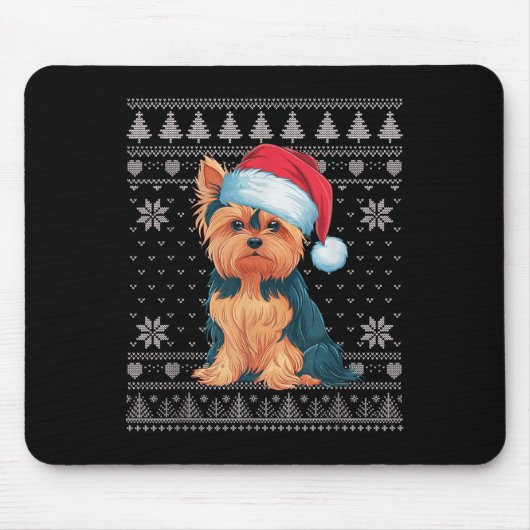 Funny Yorkie Dog Ugly Christmas Sweater Santa Xmas マウスパッド (正面)