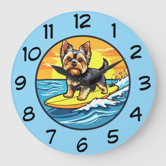 Funny Yorkshire Terrier Dog Theme Wall Clocks ラージ壁時計 (正面)