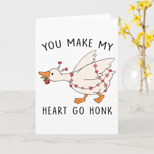 Funny You Make My Heart Go Honk Goose Heart Valent カード (黄色い花)