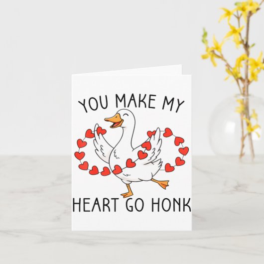 Funny You Make My Heart Go Honk Silly Goose Valent カード (黄色い花)