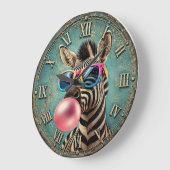 Funny Zebra Bubble Gum Colorful Quirky Safari ラージ壁時計 (傾斜)