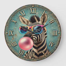 Funny Zebra Bubble Gum Colorful Quirky Safari ラージ壁時計