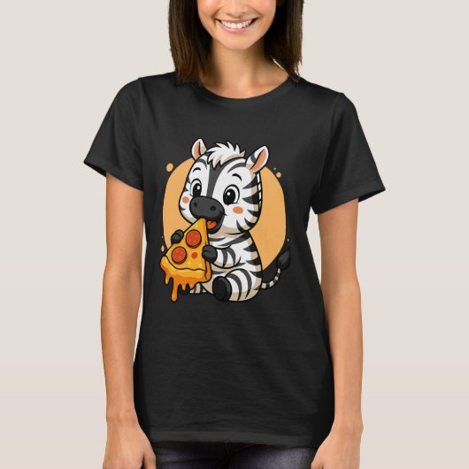Funny Zebra Eating Pizza Graphic Boys Girls Zebra  Tシャツ (正面)