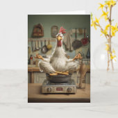 Funny Zen Chicken Cooking Scene カード (黄色い花)