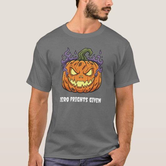 Funny 'Zero Frights Given' Spooky Pumpkin Cartoon Tシャツ (正面)