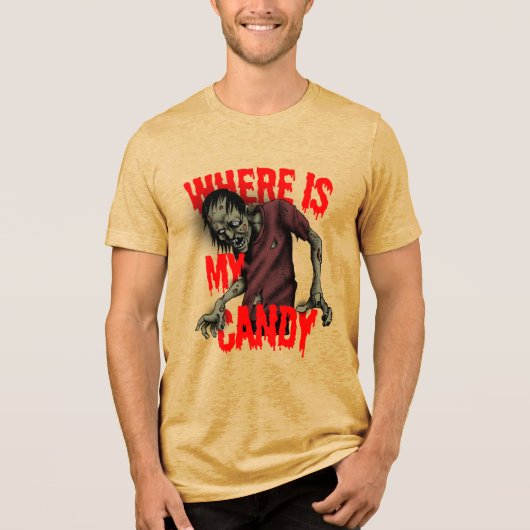 Funny Zombie Candy Halloween Horror Gag トライブレンドＴシャツ (正面)