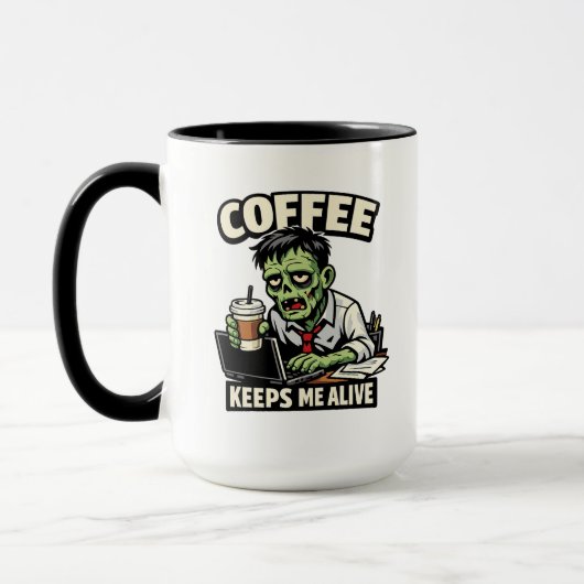Funny Zombie Coffee T-Shirt – Coffee Keeps Me Aliv マグカップ (左)