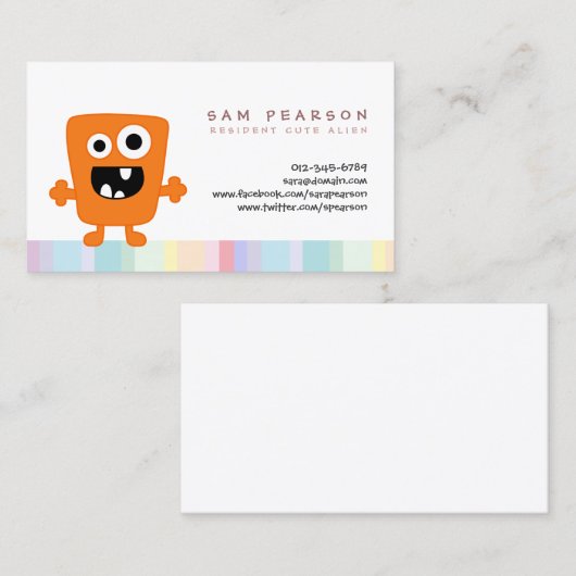 FunnyTitleかわいいオレンジ色のモンスターエイリアンキッズネームカード 名刺 (正面/裏面)