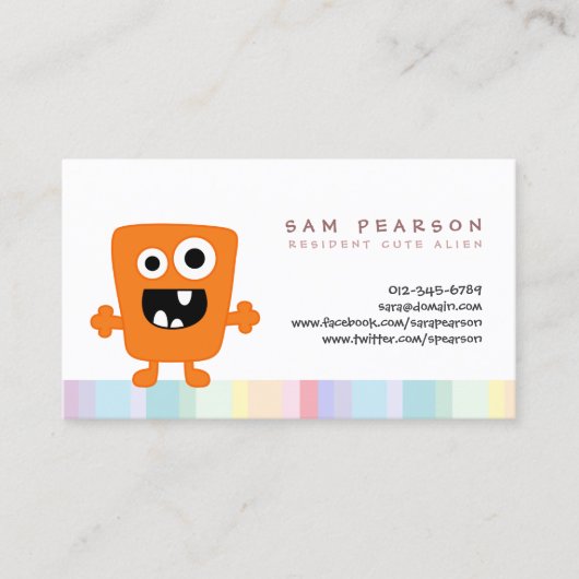 FunnyTitleかわいいオレンジ色のモンスターエイリアンキッズネームカード 名刺 (正面)