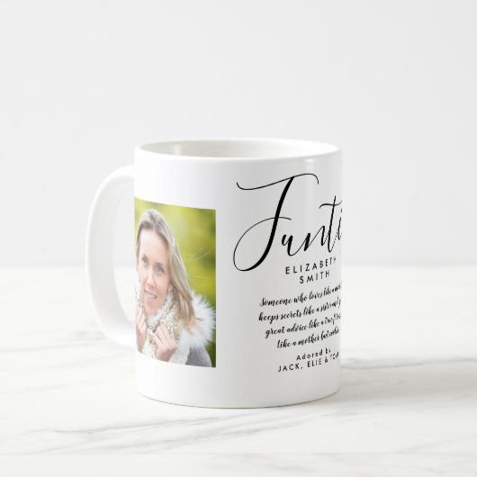 FuntieスクリプエレガントトおもしろいAuntie引用文写真 コーヒーマグカップ (正面左)