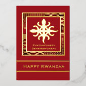 Funtunfunfu Denkyemfunfefu Happy Kwanzaa （赤） 箔シーズンカード (正面)