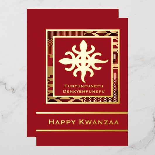 Funtunfunfu Denkyemfunfefu Happy Kwanzaa （赤） 箔シーズンカード (正面/裏面)