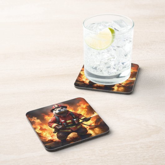 **"Fur and Flames: オッターの消防士の逆焼 コースター (右側)